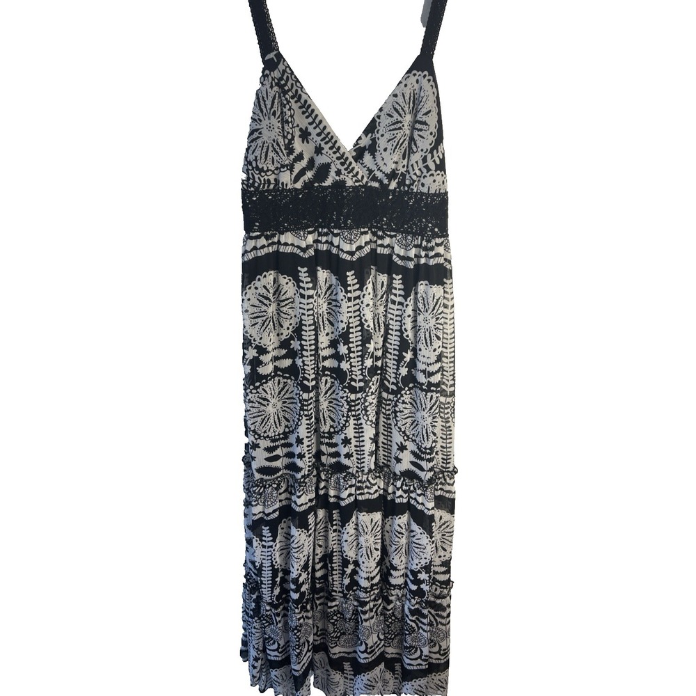 Vintage Y2K‎ Alyn Paige Black White Maxi Dress Women 9/10 Whimsy Lace Boho